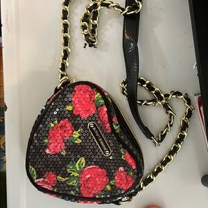 Adorable Betsey Johnson sequined heart Crossbody Bag